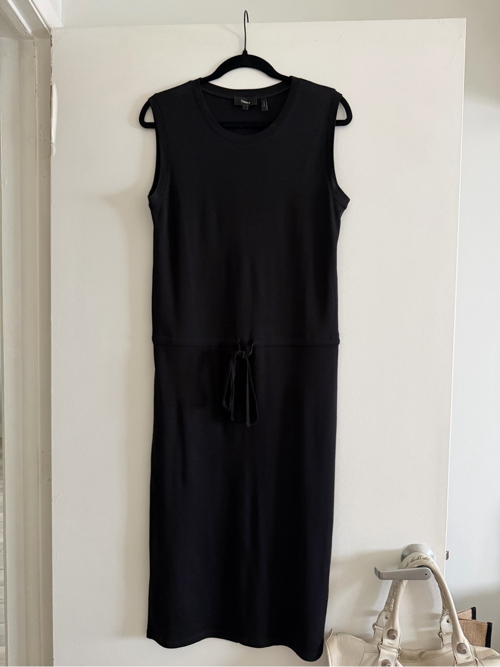 Theory Black Sleeveless Drawstring Midi Dress